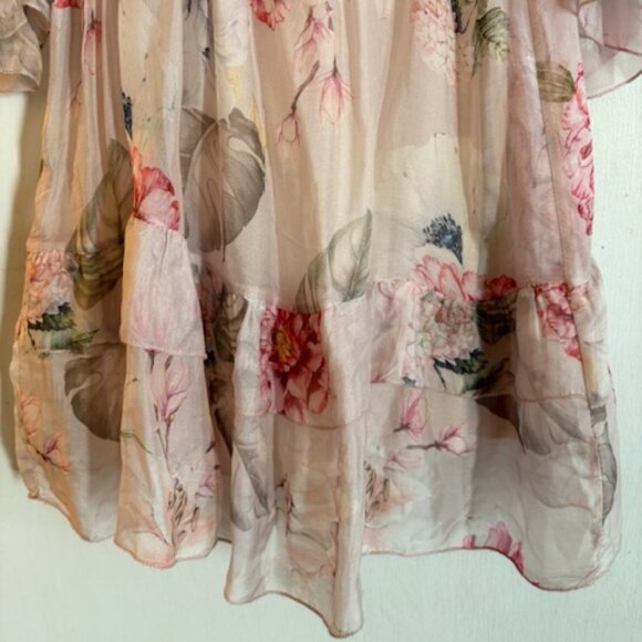 Moda Seta Italy by Neiman Marcus Sheer Pink Lined Floral Print Dress, Sz M, NWT - Picture 5 of 8